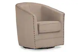 Baxton Studio - Porter Modern and Contemporary Classic Retro Fabric Upholstered Swivel Tub Chair - Beige