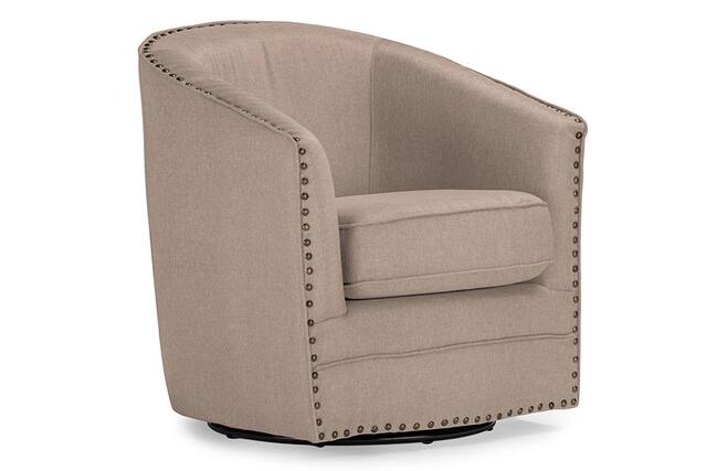 Front. Baxton Studio - Porter Modern and Contemporary Classic Retro Fabric Upholstered Swivel Tub Chair - Beige.