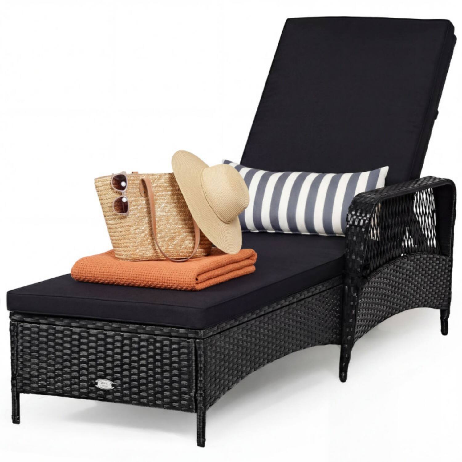 Alt View 3. Mondawe - Patio Wicker Chaise Lounge Chair w 6-Gear Backrest & Pillow 400 lbs for Yard Poolside - Off White.