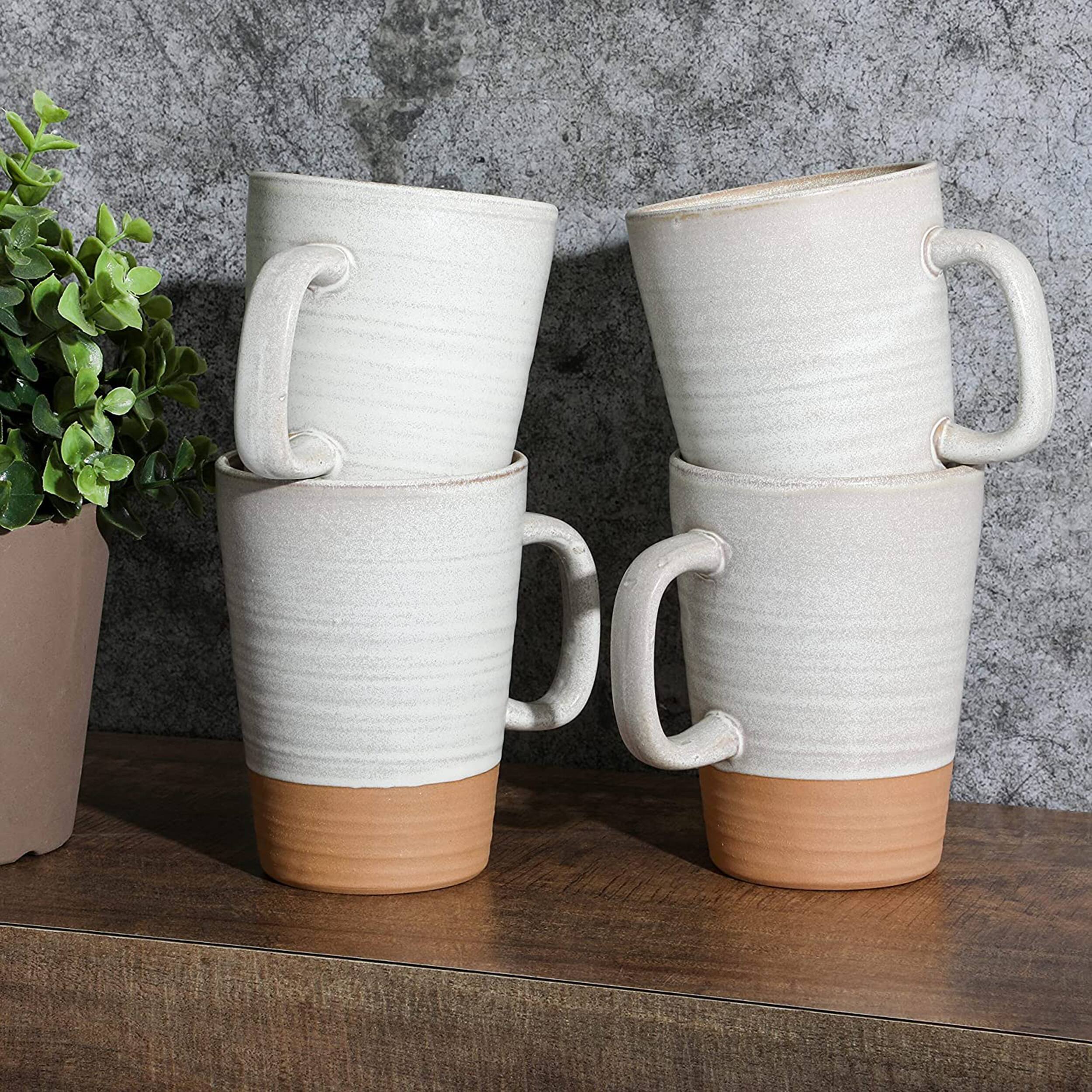 Alt View 3. Gibson - Gibson Elite Dreamweaver 4 Piece 17 Ounce Round Earthenware Mug Set in Sand Cream - Sand Cream.