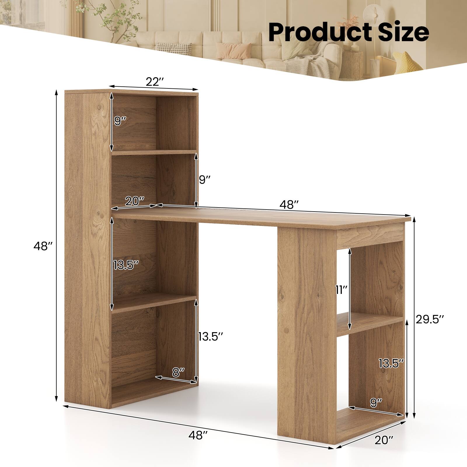 Product Size: 22", 9", 9", 20", 48", 48", 13.5", 11", 13.5", 29.5", 8", 13.5", 9", 48", 20"