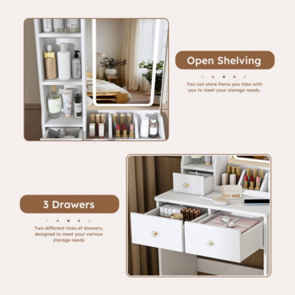 Open Shelving  
You can store items you take with you to meet your storage needs.  

3 Drawers  
Two different sizes of drawers, designed to meet your various storage needs