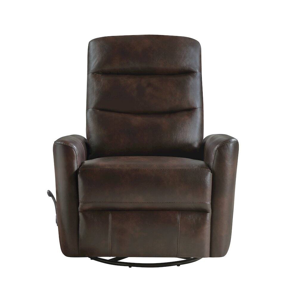 Angle. New Classic Furniture - Takami Faux Leather Swivel Recliner - Brown.