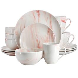 Elama - Fine Marble 16 Piece Porcelain Dinnerware Set - Red