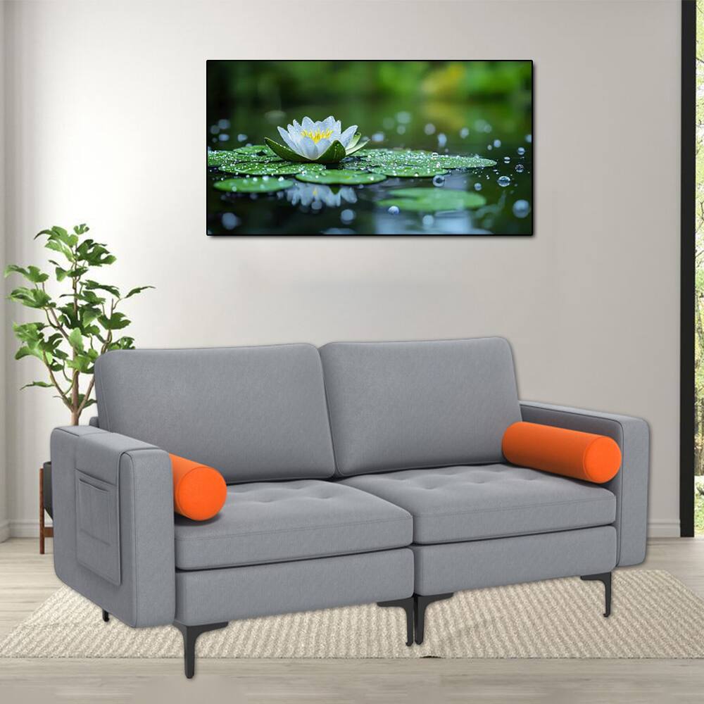 Hivvago - Contemporary Loveseat Sofa with Dual Bolster Pillows and Convenient Side Storage Pocket - Gray