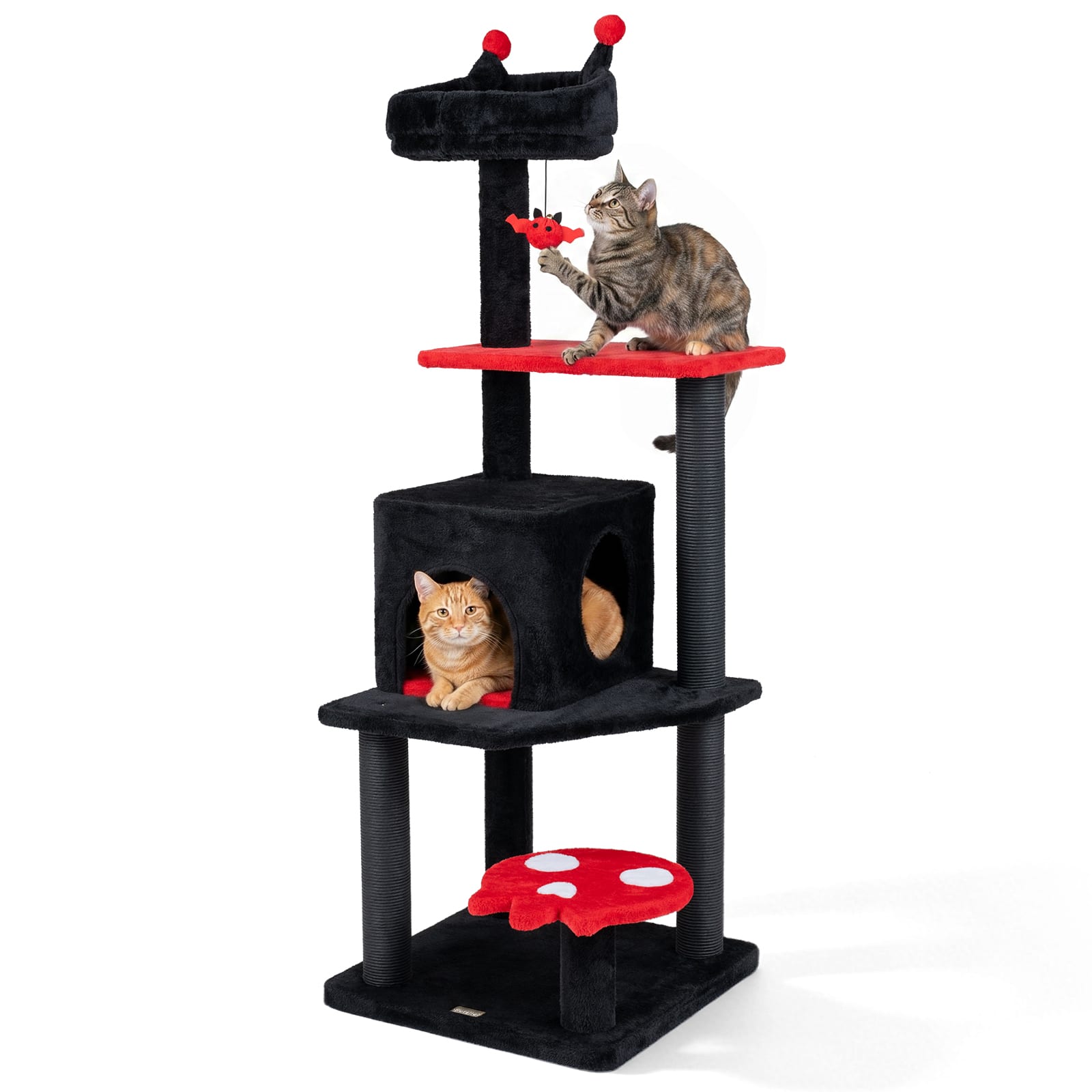 Gymax - 57'' Gothic Cat Tree for Indoor Cats w/ Padded Perch 2-Entry Condo Hanging Toy Red & Black