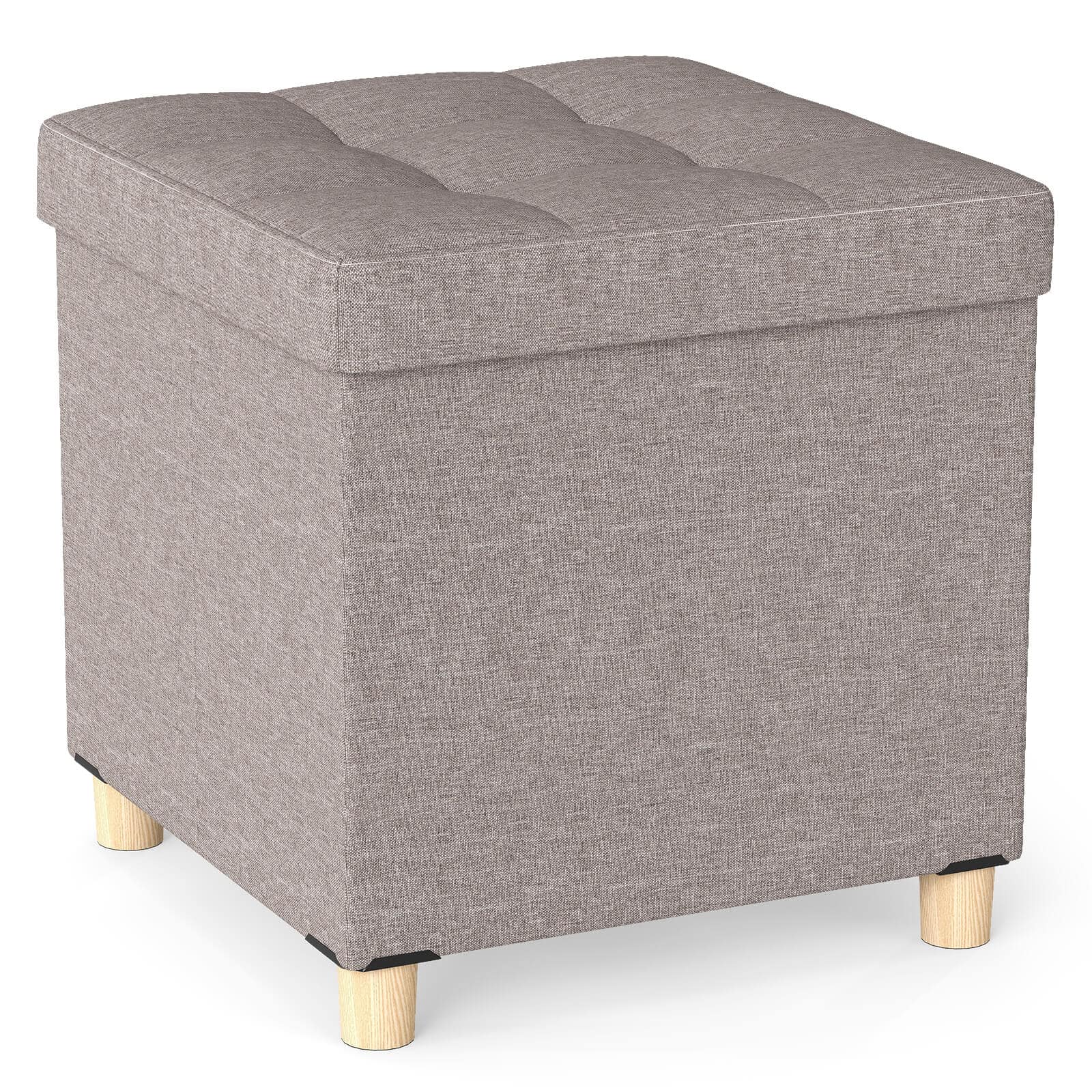 Costway - 1 PCS 18 Inches Ottoman with Storage,Tray & Rubber Wood Legs for Small Space Living Room - Gray,Natural