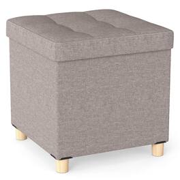 Costway - 1 PCS 18 Inches Ottoman with Storage,Tray & Rubber Wood Legs for Small Space Living Room - Gray,Natural