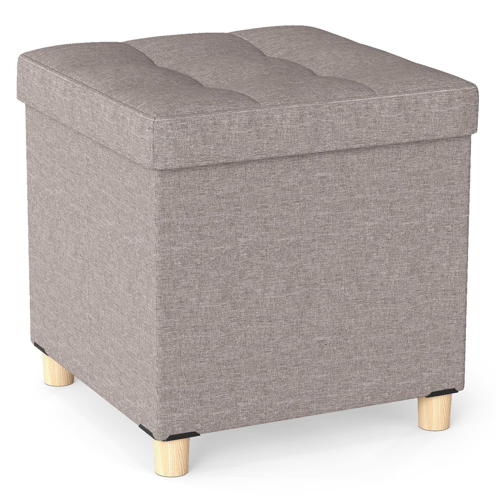 Front. Costway - Costway 1 PCS 18 Inches Ottoman with Storage,Tray & Rubber Wood Legs for Small Space Living Room - Gray,Natural.