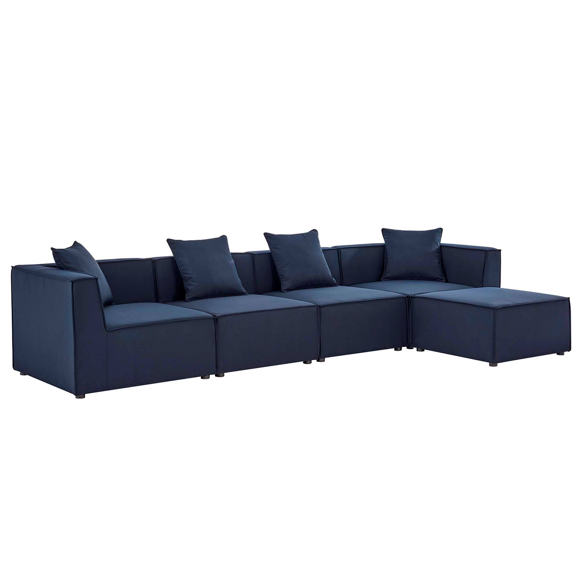 Angle. Modway - Saybrook 5-Piece Outdoor Patio Upholstered Sectional Sofa by Modway - Navy.