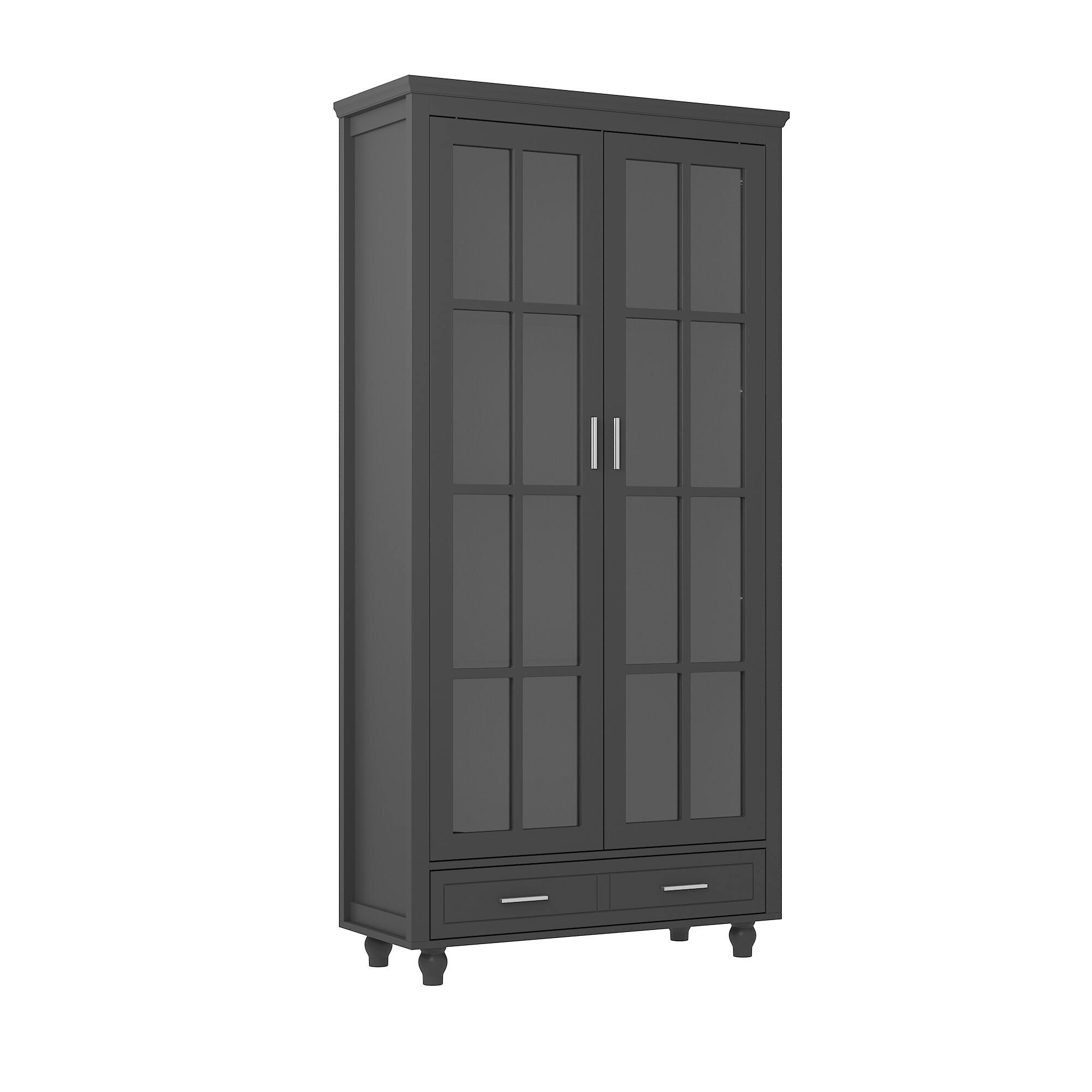 Angle. Famapy - Famapy Grid Glass - Door Adjustable Shelf Display & Storage Cabinet with Drawer - Black.