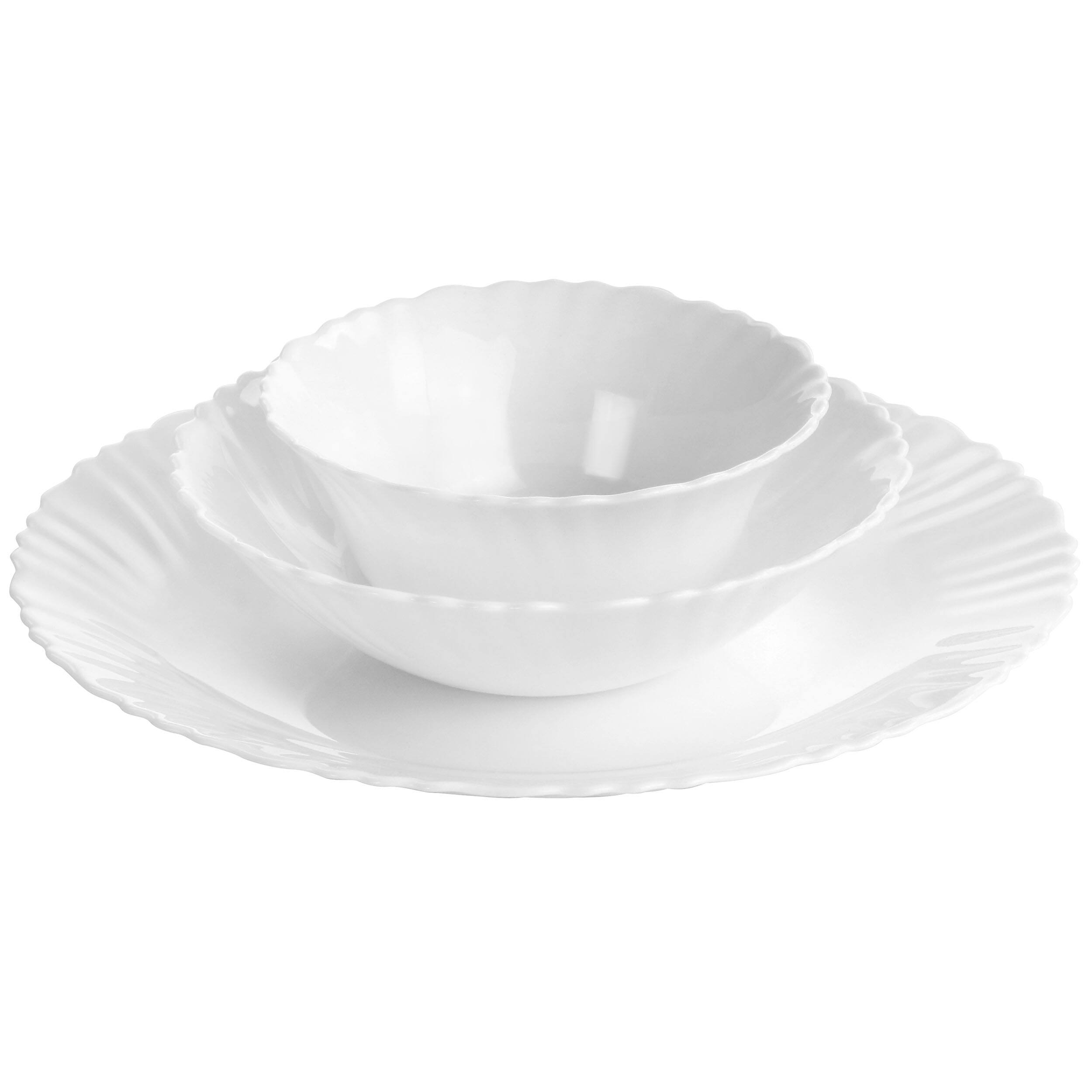 Alt View 2. Gibson - Gibson Ultra Radley 12 Piece Tempered Opal Glass Dinnerware Set in White - White.