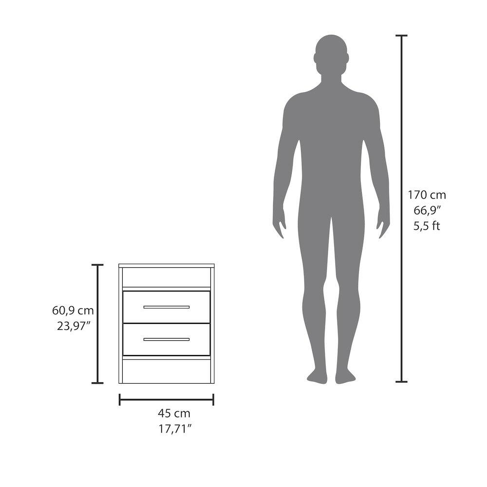 170 cm  
66,9"  
5,5 ft  

60,9 cm  
23,97"  

45 cm  
17,71"