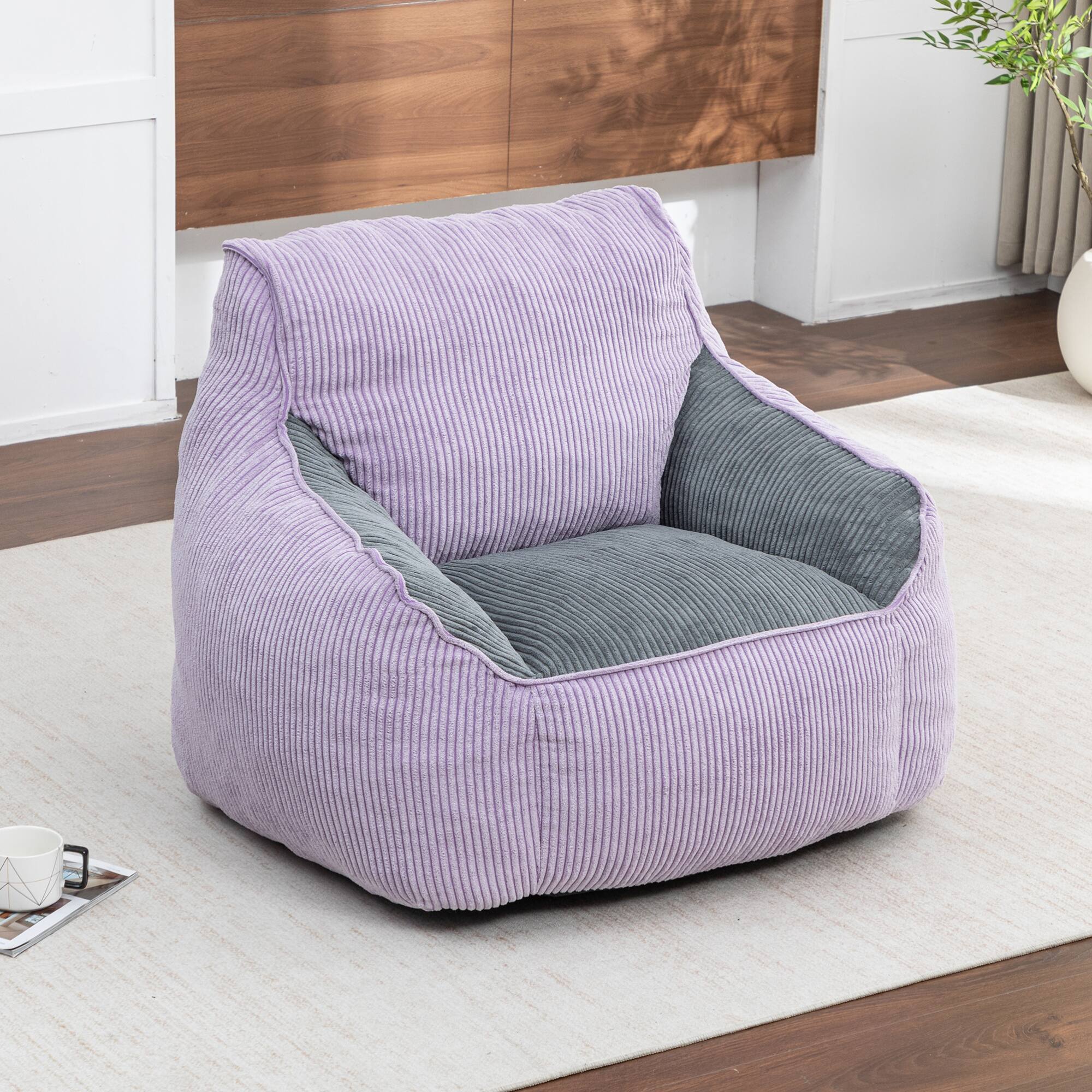 Alt View 1. GOODSILO - Large Corduroy Bean Bag Sofa Chair with Armrests and Included Filler for Living Room and Bedroom - Gray,Purple.