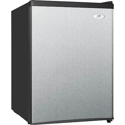 Front. SPT - 2.4 Cu. Ft. Mini Fridge - Stainless steel.