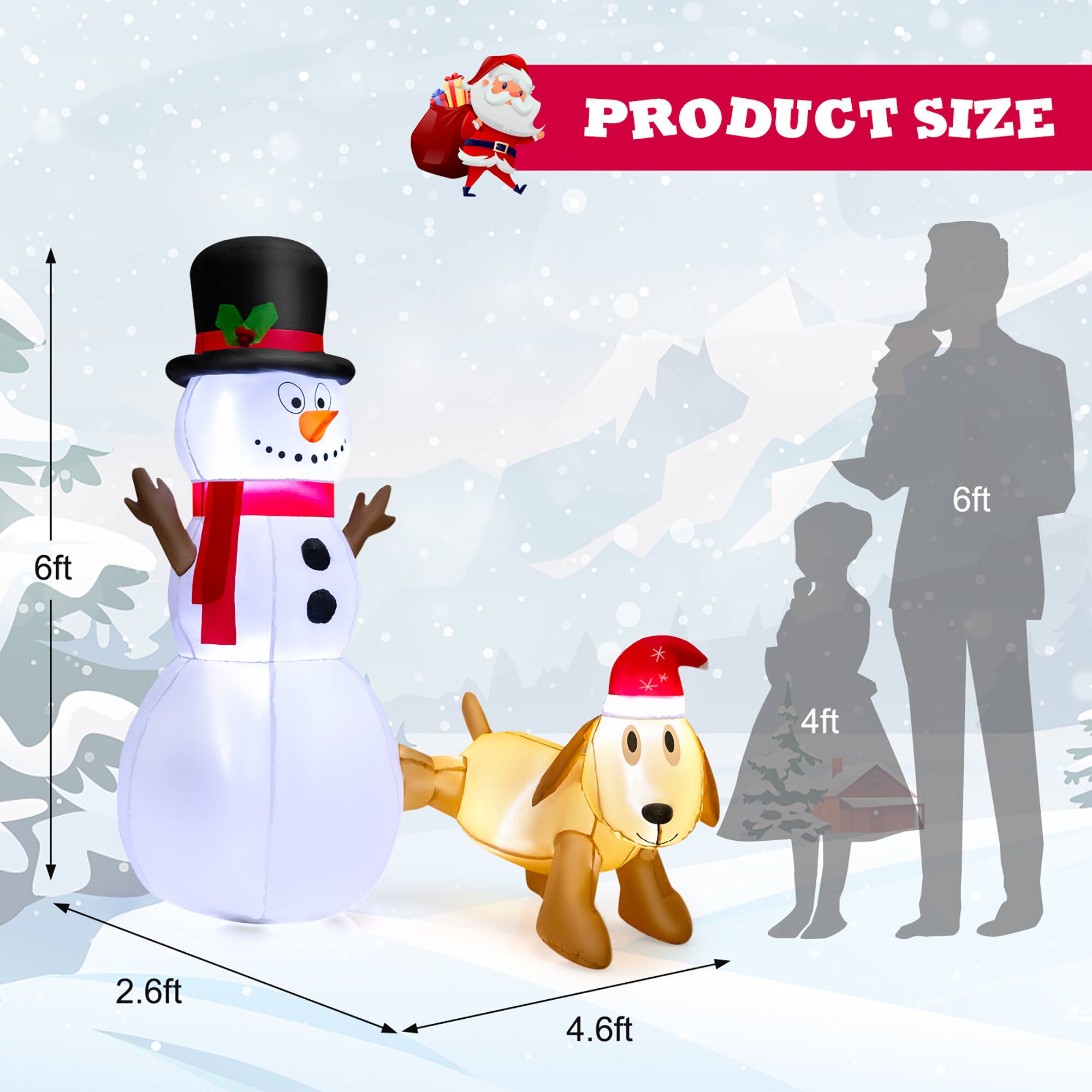 The text on the image reads "PRODUCT SIZE 6ft 6ft 4ft 2.6ft 4.6ft".