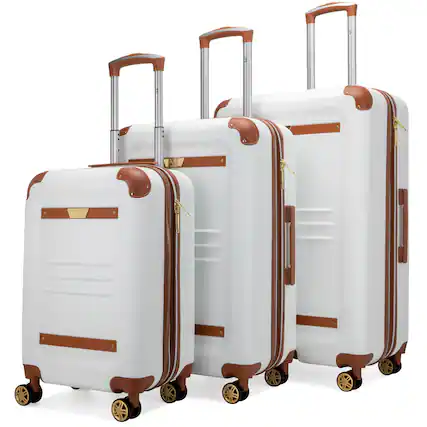 Front. 19v69 ITALIA - 19V69 ITALIA Vintage 3 Piece Expandable Retro Spinner Luggage Set - White - White.