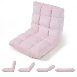 Costway - Floor Chair with Back Support, 14-Position Adjustable Back, Thick Sponge Padding - Light Pink