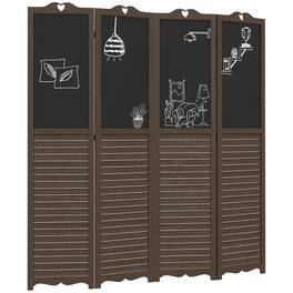 Homcom - Folding Room Divider with Blackboard, Tall Freestanding Privacy Screen Panels for Bedroom or Office - Walnut