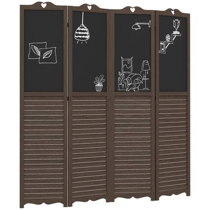 Front. Homcom - Folding Room Divider with Blackboard, Tall Freestanding Privacy Screen Panels for Bedroom or Office - Walnut.
