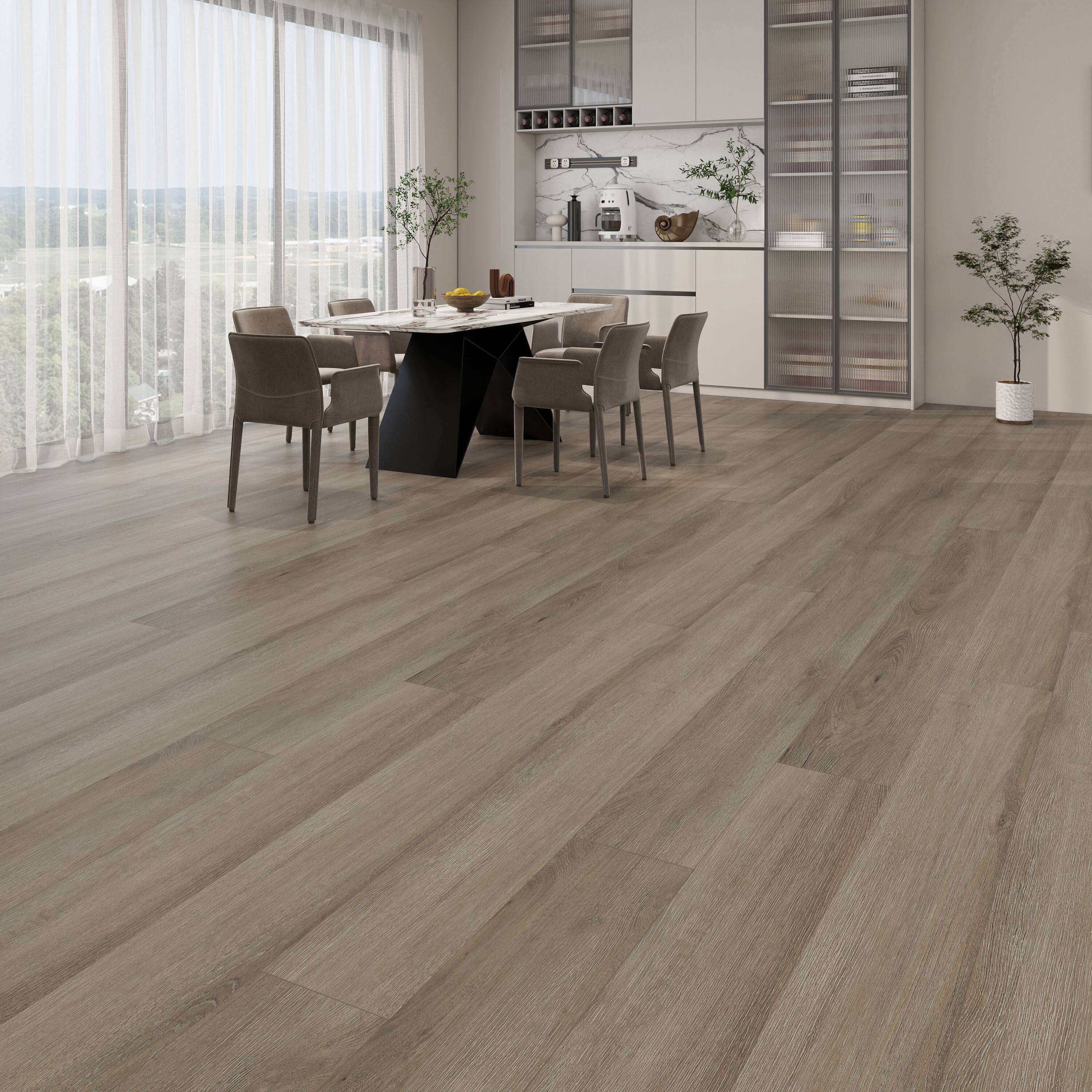 Angle. Dotfloor - Superoak Lite Laminate Flooring - 48"x7.7" Planks, 10 Planks/Box (25.6 sq ft/Box), 9.5mm Thick, AC4 Wear Rating - Grand Aleta.