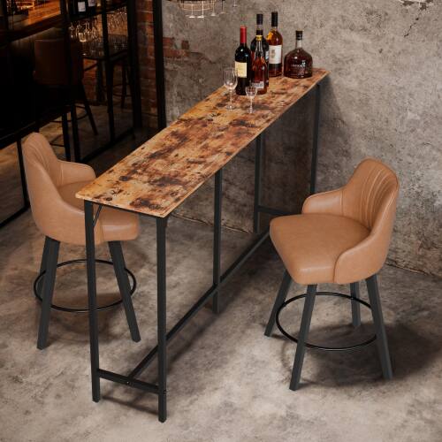 Alt View 4. Winado - 43"-71" Wooden Top Bar Long Counter Height Pub Table with Robust Metal Frame and Easy-Clean Surface Scratch for Bar - Brown-71"x39"x15".