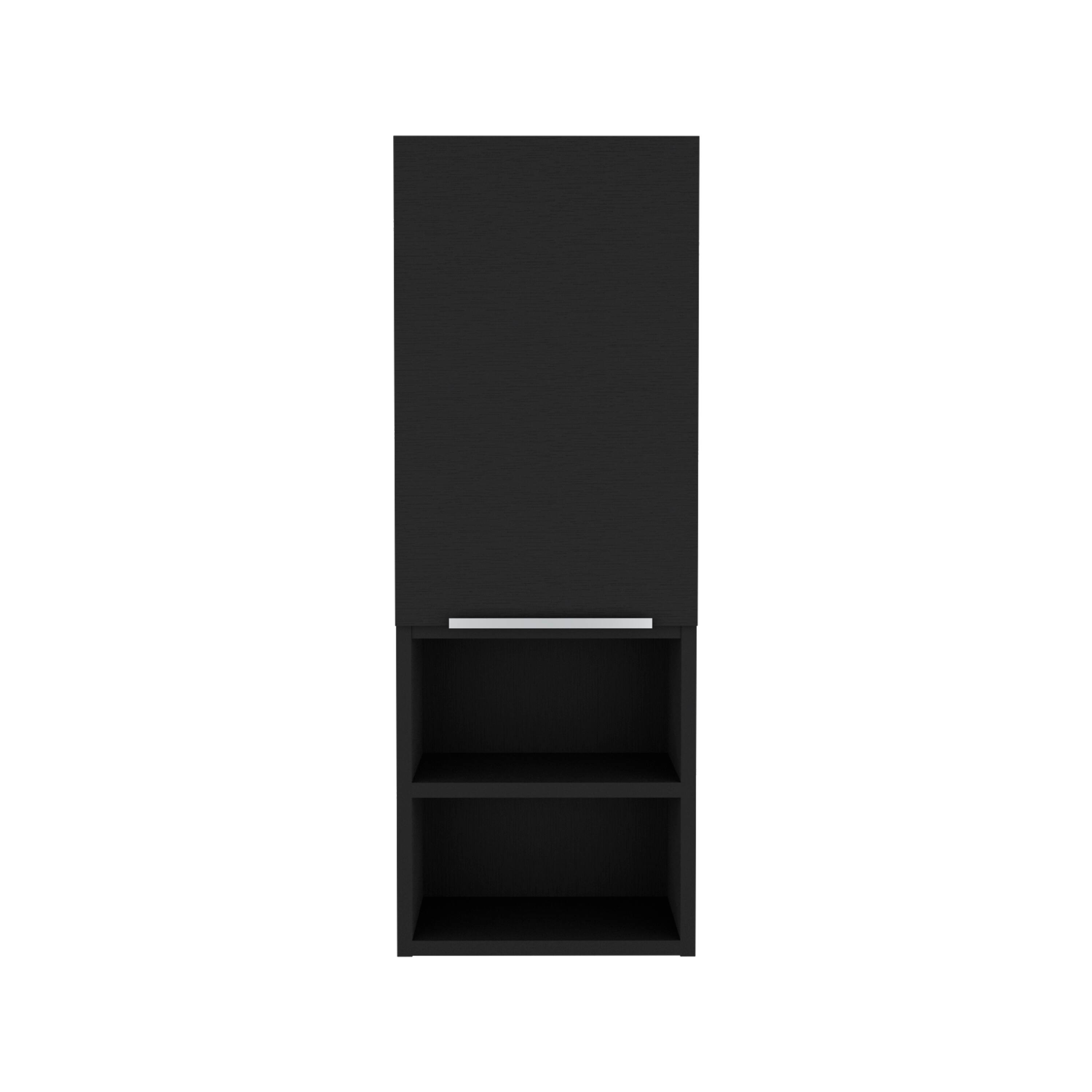 Front. TuHome - Mila Bathroom Cabinet, Two Interior Shelves, Two External Shelves, Single Door Cabinet - Black.