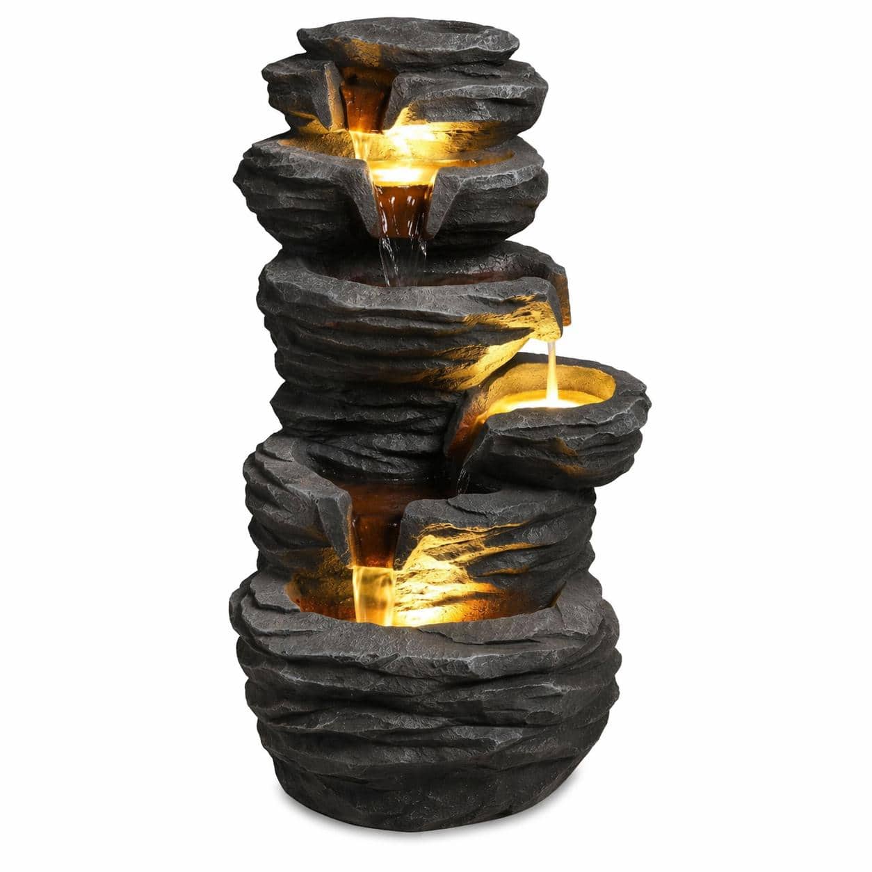RYHNUYNE - Outdoor Waterfall Fountain with LED Lights – Stacked Rock Cascading Water Feature Resin Garden Decor for Patio, Yard price history on PriceWatchPro