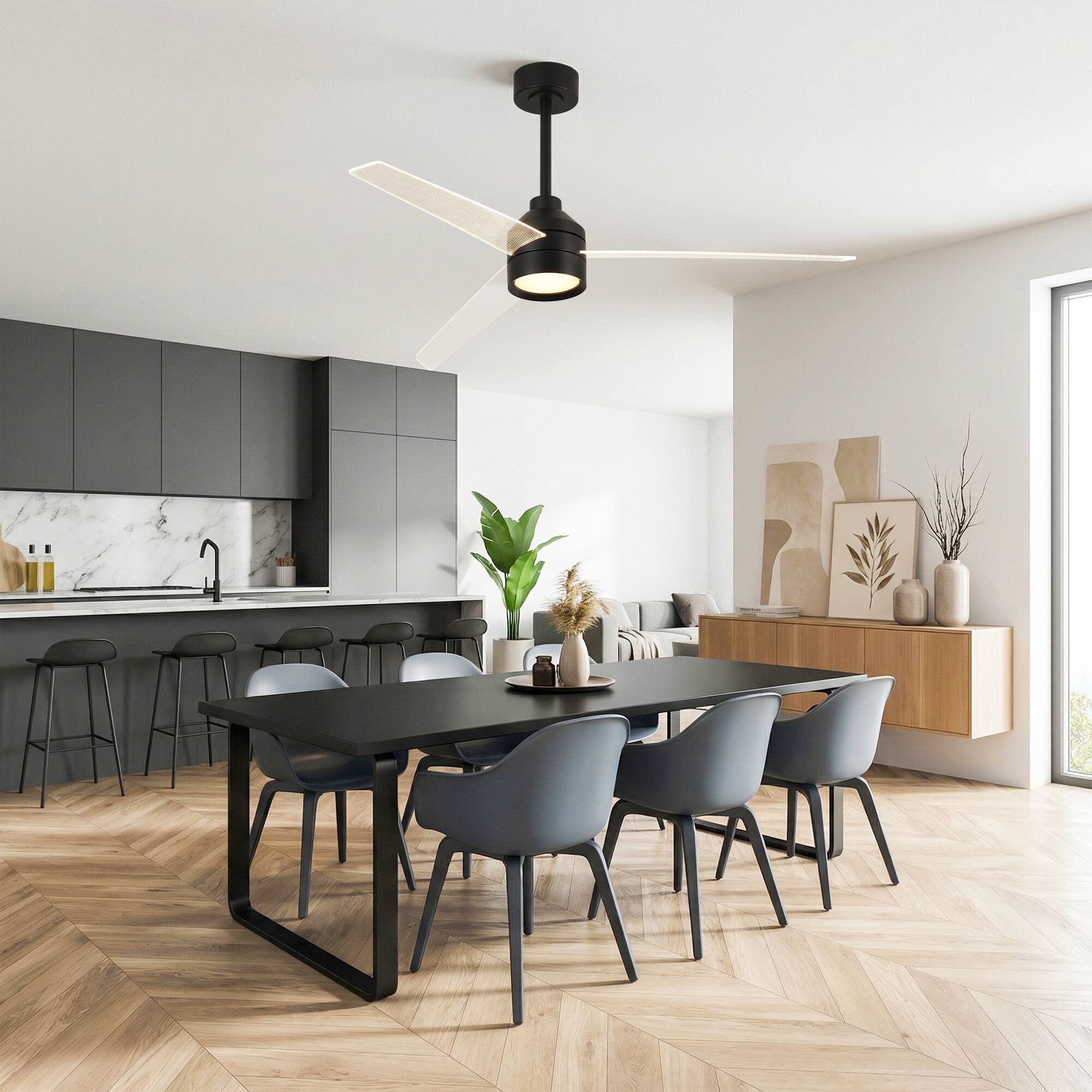 Alt View 2. Vaczon - 55" Transparent Blade Propeller Dimmable Ceiling Fan with LED Lights and Remote Control - Black.