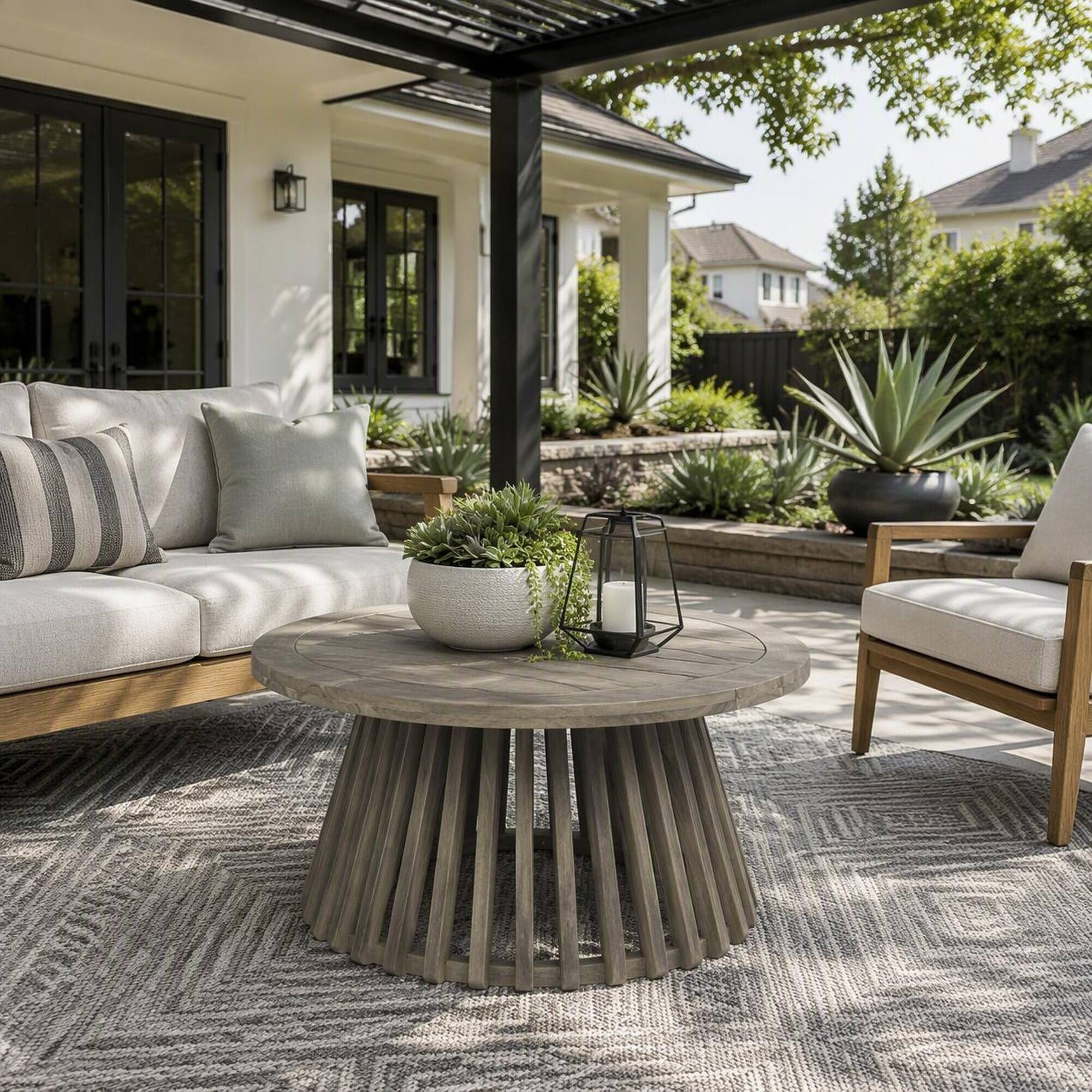 Alt View 1. RYHNUYNE - 31.5" Outdoor Grey Patio Coffee Table, Round Backyard Patio Table with Weather-Resistant Solid Wood Frame - Grey.
