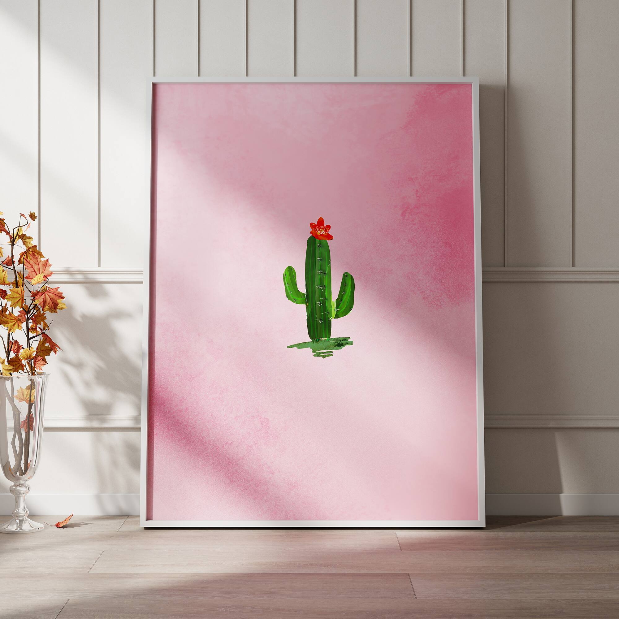 Alt View 6. HOMLUX - 1 Piece Framed Pink Cactus Canvas Wall Art Green Plant Wall Decor Decorative Canvas Print 36 in. x 24 in. - Multi-Colored.