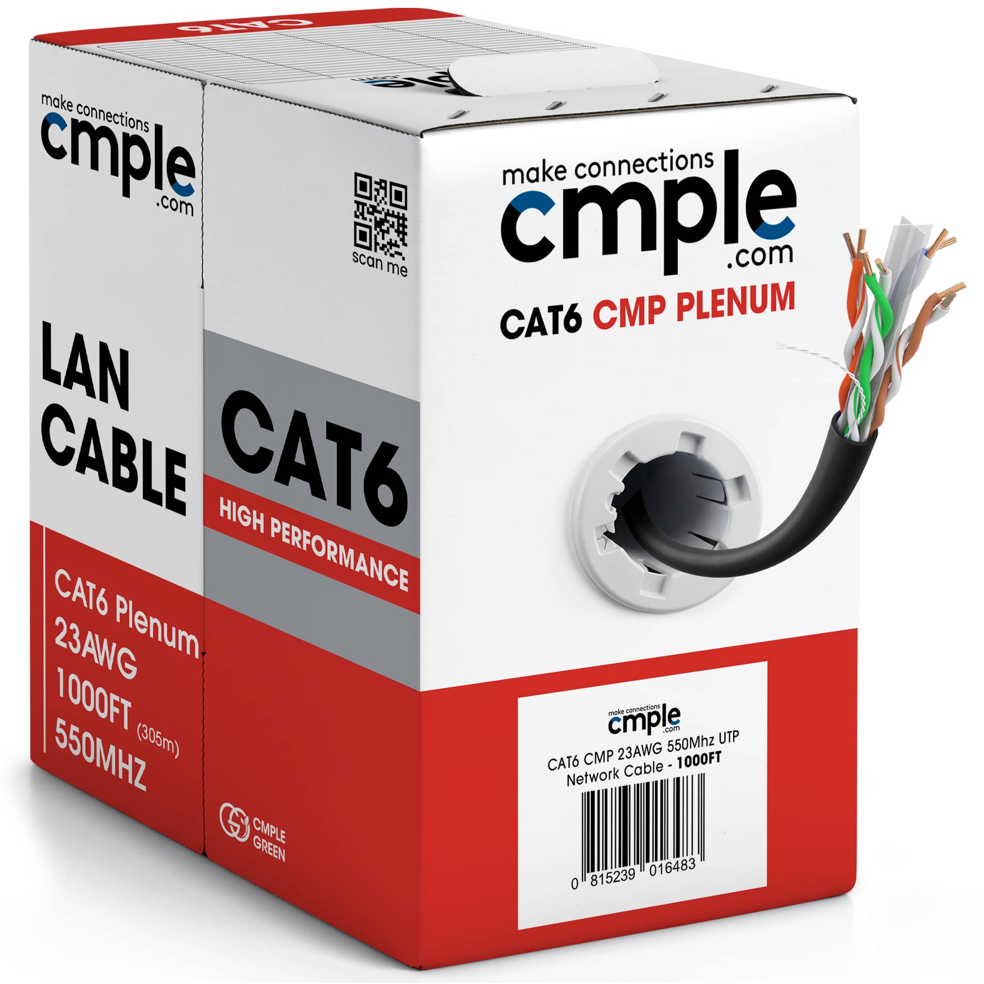 Cmple.com - Cmple - Cat6 Plenum Ethernet Cable 1000ft, 550MHz 10Gbps 23AWG UTP CMP Network Cat 6 Cable Bulk - Black