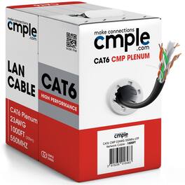 Cmple.com - Cmple - Cat6 Plenum Ethernet Cable 1000ft, 550MHz 10Gbps 23AWG UTP CMP Network Cat 6 Cable Bulk - Black