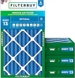 Filterbuy - 8x24x4 MERV 13 Smoke & Allergy Defense, Electrostatic Pleated HVAC AC Furnace Air Filters Replacement (4-Pack) - Blue