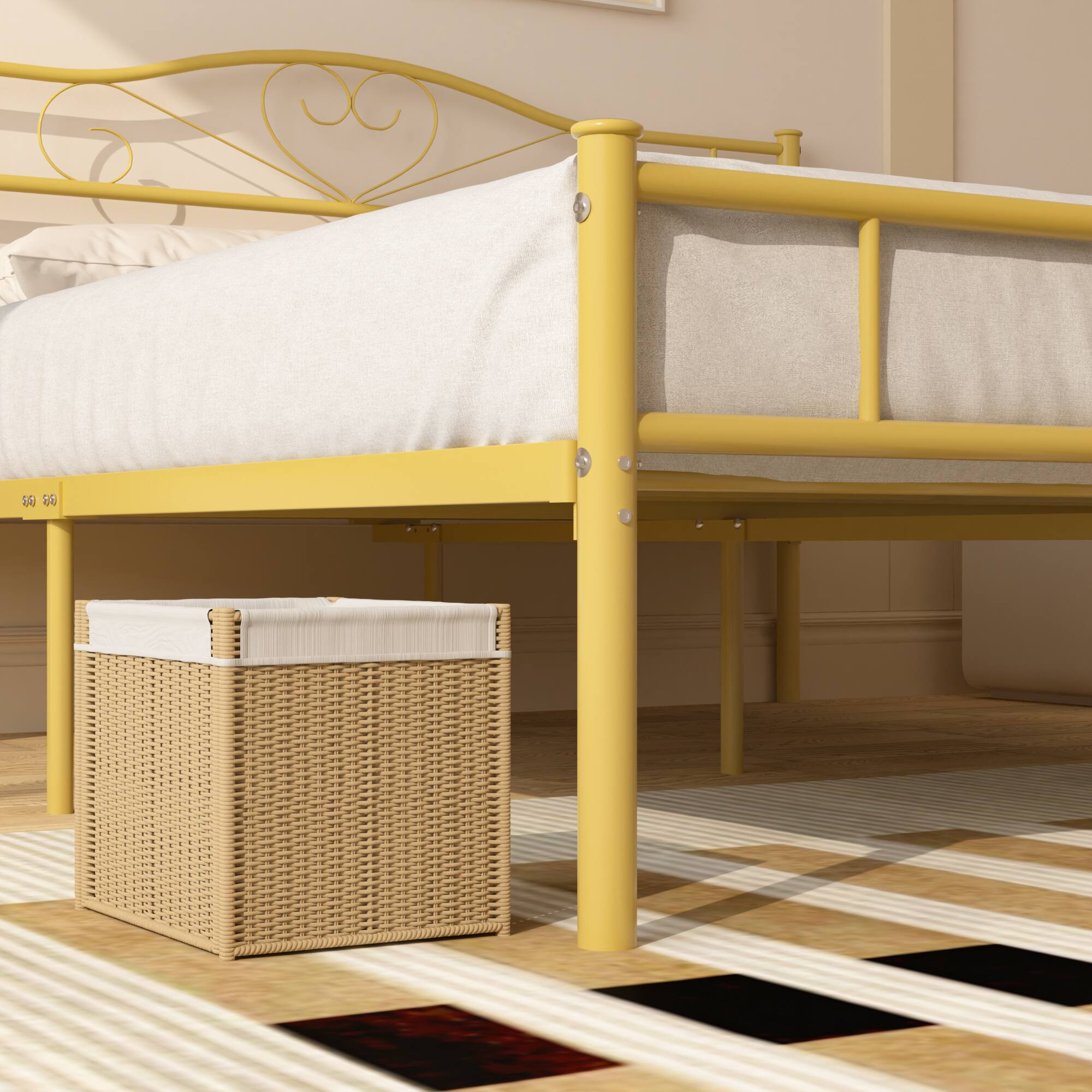 Left. Vecelo - 14" Full Metal Bed Frame with Headboard&Footboard, Heavy Duty Steel Slats, No Box Spring, Gold-Easy Assembly - Gold.