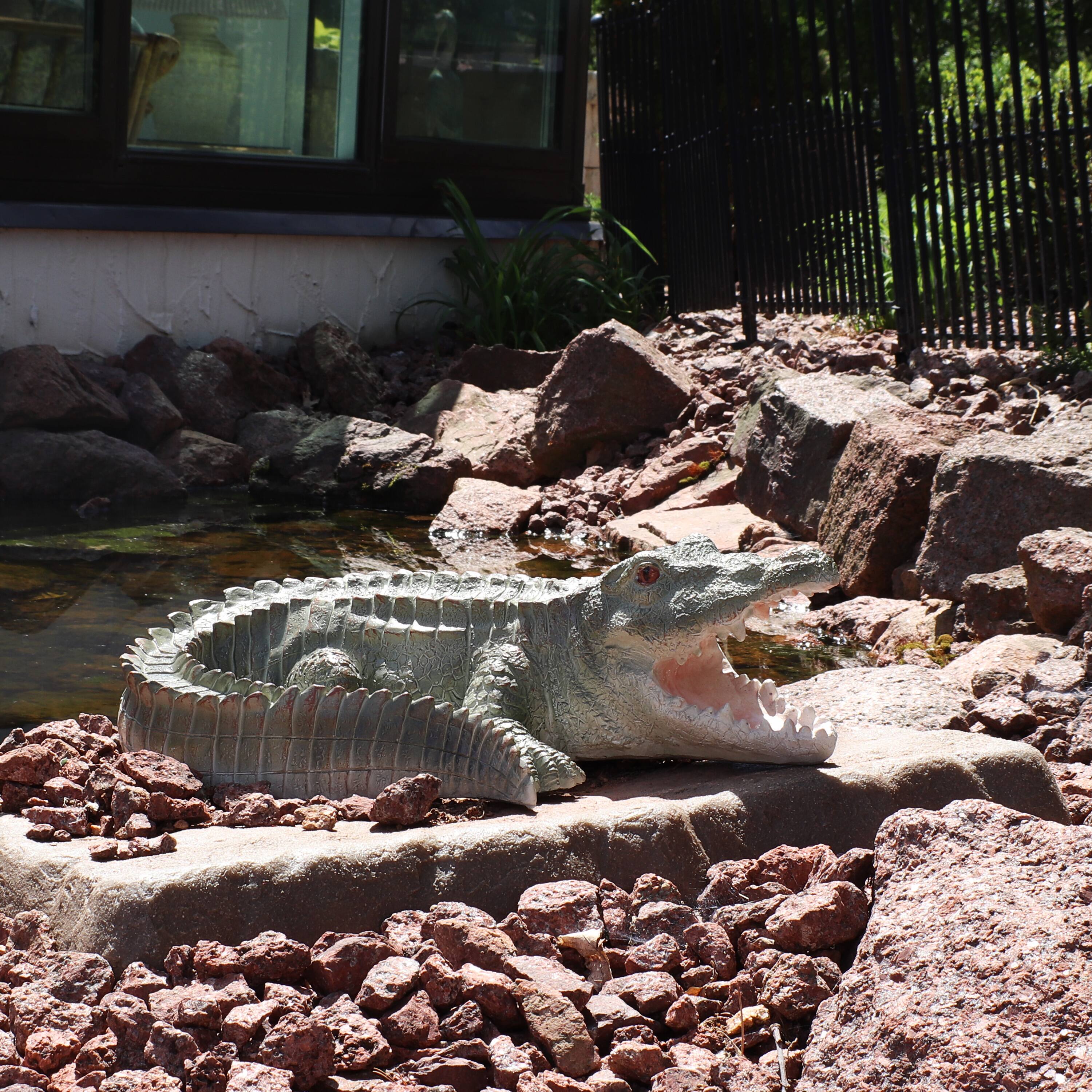 Alt View 4. Sunnydaze - Chloe the Crabby Crocodile Indoor and Outdoor Statue - 18 in - Green.