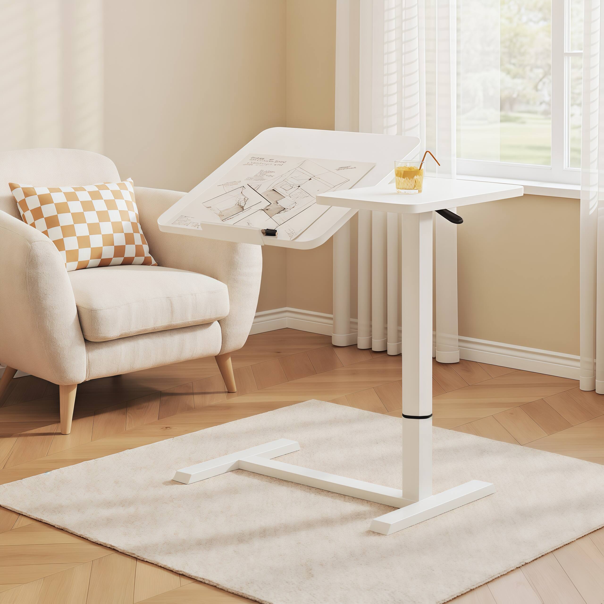 Angle. Aukfa - Mobile Overbed Desk - Rolling Laptop Stand, Height & Tilt Adjustable Tray Table for Bed & Sofa. - White.