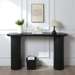 GOODSILO - Modern Fluted Console Table with Sleek Half-Moon Design and Ribbed Detailing for Living Room Entryway - Black
