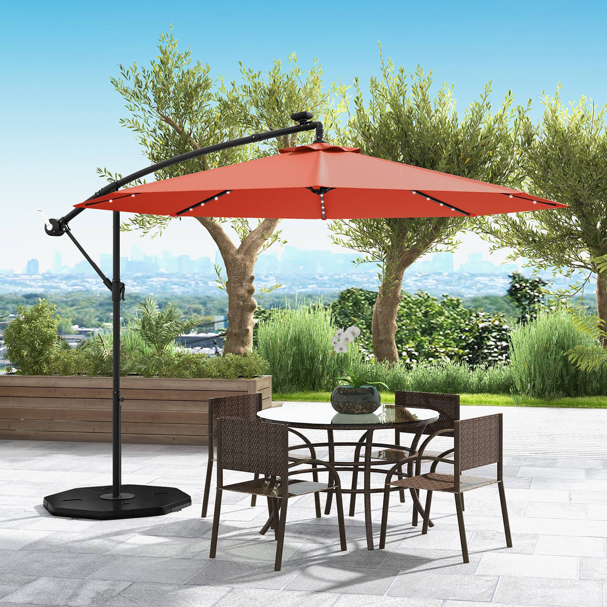 Alt View 3. Gymax - Gymax 10 ft Patio Offset Umbrella w/ Solar Lights Deck Umbrella w/ Easy Tilt Adjustment Orange - Orange.