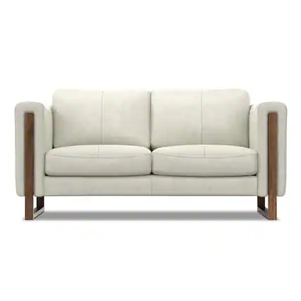 Front. Simpli Home - Richard Modern Contemporary 62 inch Wide Sofa in Light Smoke Grey Genuine Leather - Light Smoke Grey.