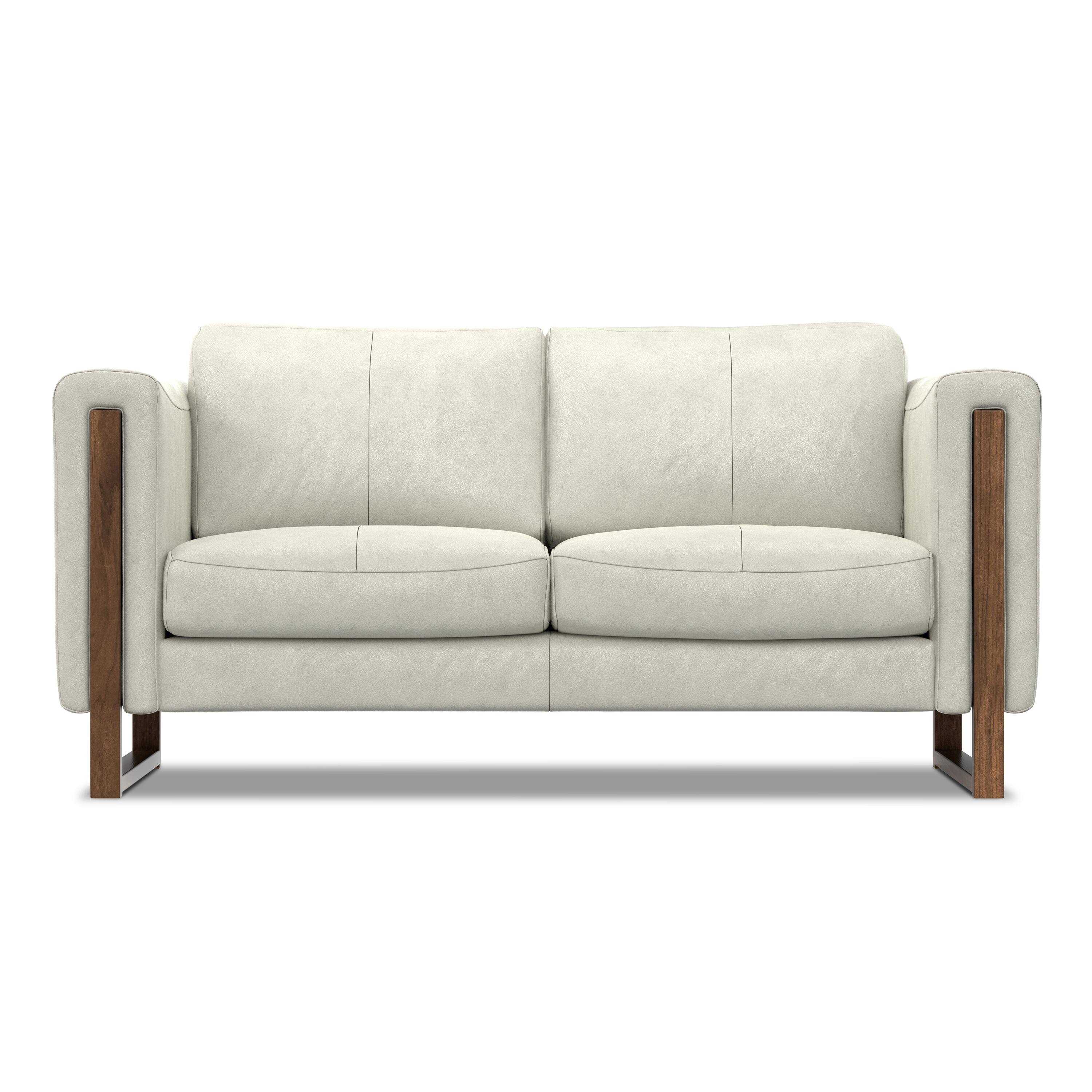 Front. Simpli Home - Richard Modern Contemporary 62 inch Wide Sofa in Light Smoke Grey Genuine Leather - Light Smoke Grey.