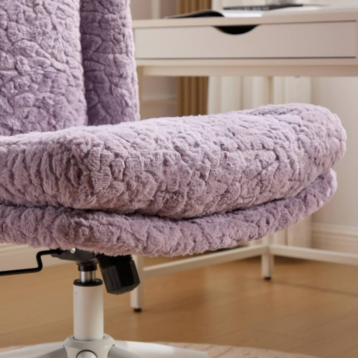 Alt View 1. HTUTWOO - 26.4 Office Chair with Back & Wheels - Plush Faux Fur,Adjustable Height & Swivel, 300LB Capacity - Makeup Chair for Home - Purple.
