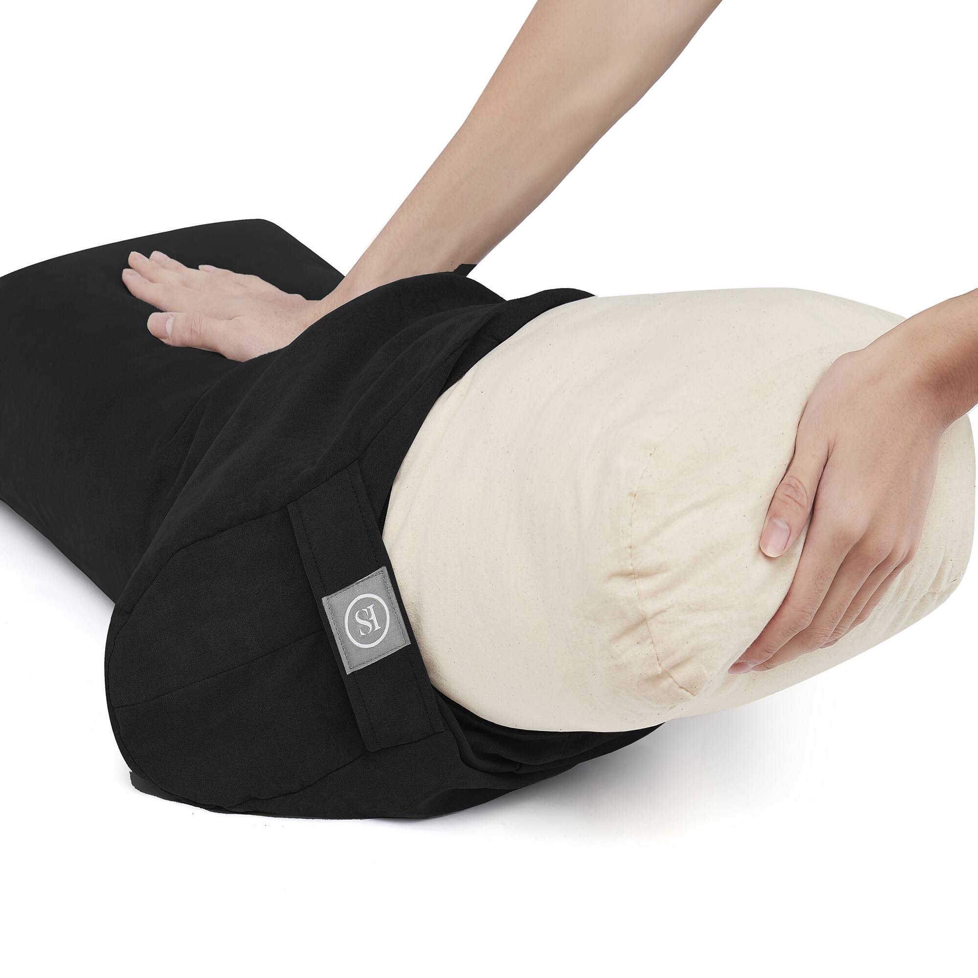 Left. Sweet Home Collection - Yoga Bolster Pillow Meditation Pillow w/Washable Cover & Carry Handle - Black.