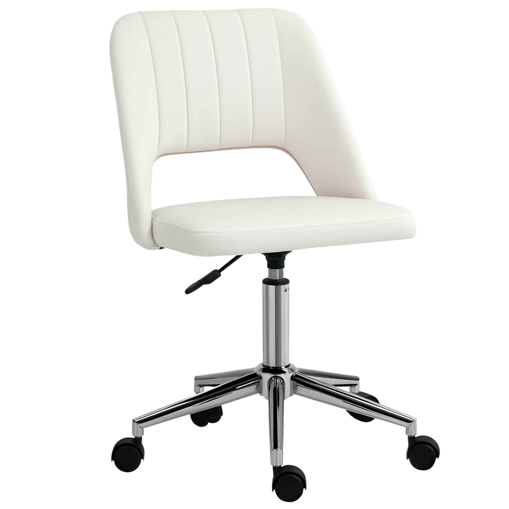 Front. Vinsetto - Mid Back Office Chair with Velvet Fabric, Armless - white.