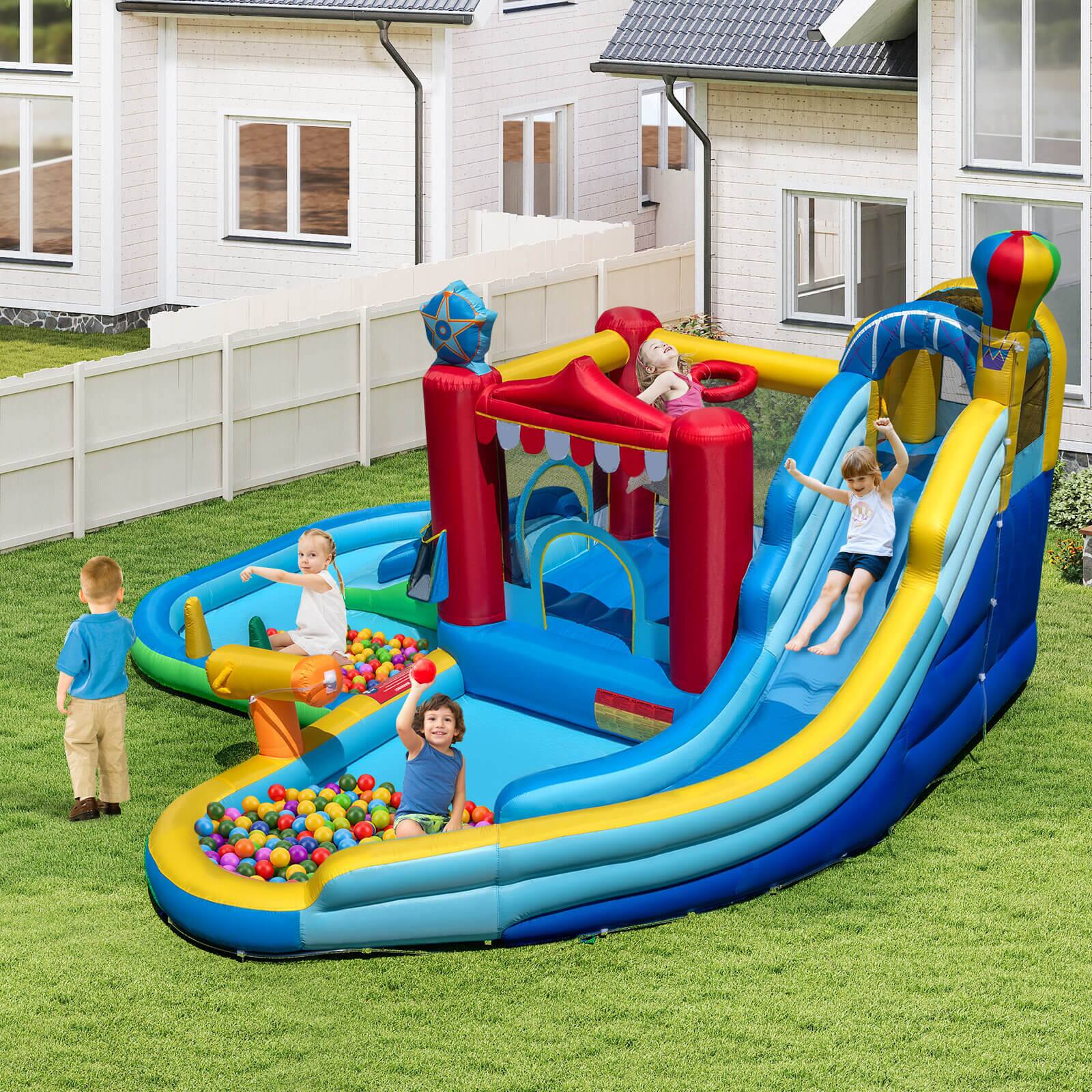Alt View 1. Costway - Costway Inflatable Water Park Kids Blow up Water Slide with Splash Pool Water Cannon With 950W Blower - Multicolor.