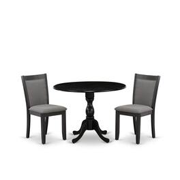 East West Furniture - 3-Pc Dinette Set Includes a Wood Dining Table with Drop Leaves and 2 Dark Gotham Grey Linen Fabric - Multi-Color