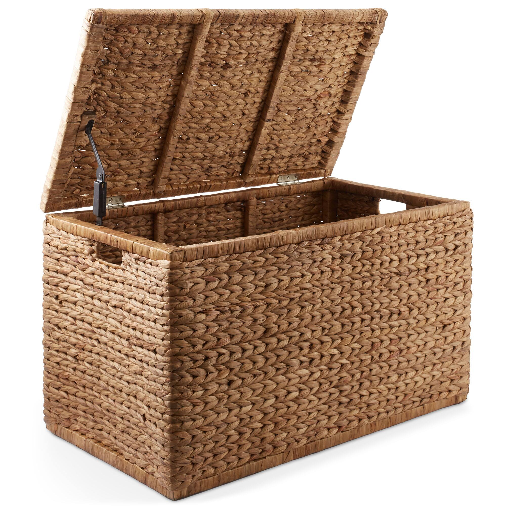 Alt View 2. Casafield - 30-in Storage Chest Trunk w Curved Lid - Safety Hinge - Water Hyacinth - Cinnamon.