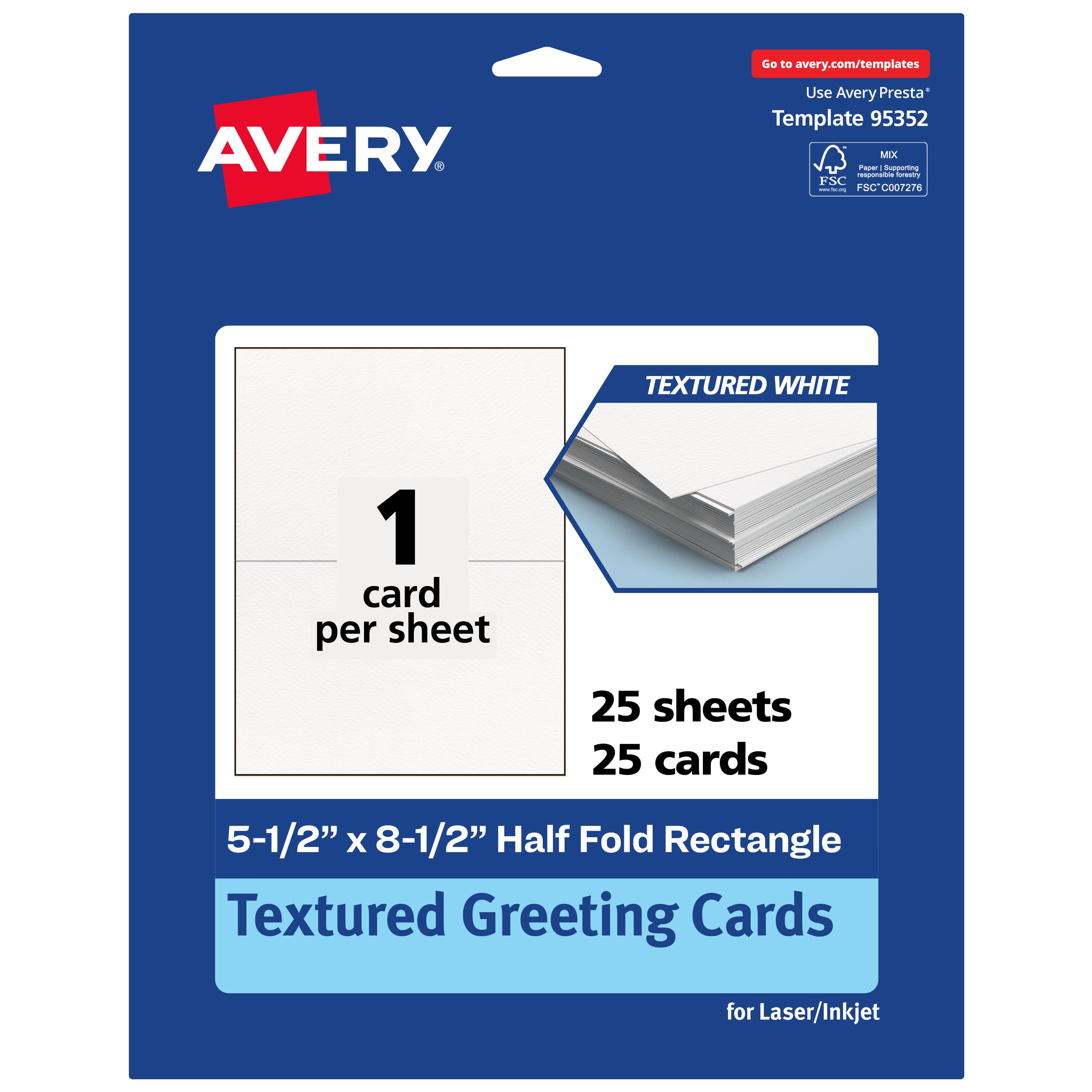 Avery - Rectangle Half Fold Greeting Cards , 5.5" x 8.5", Matte, 25ct - White