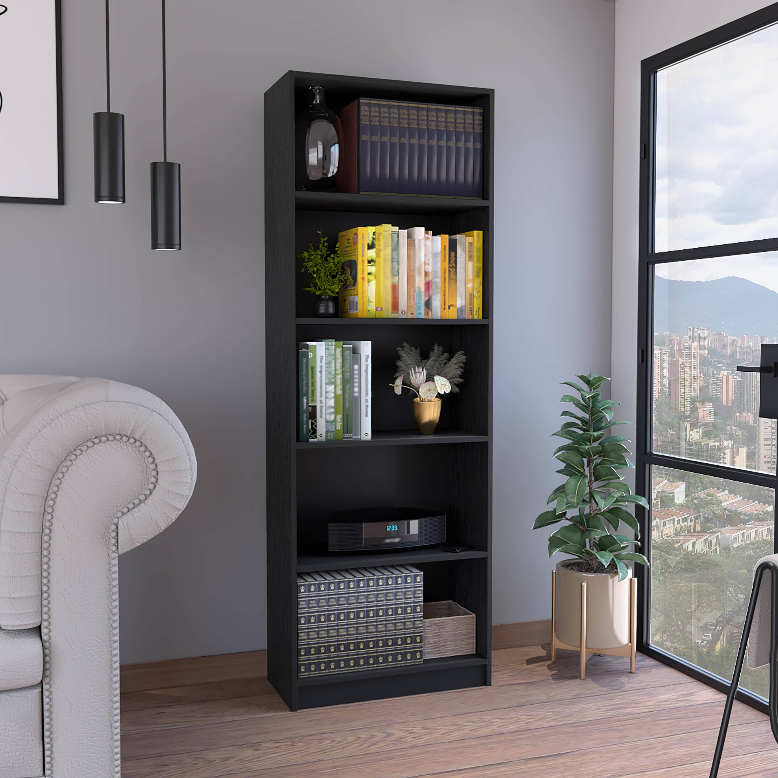 Depot Eshop - Vinton 4-Tier Bookcase with Modern Storage for Books and Decor - Black