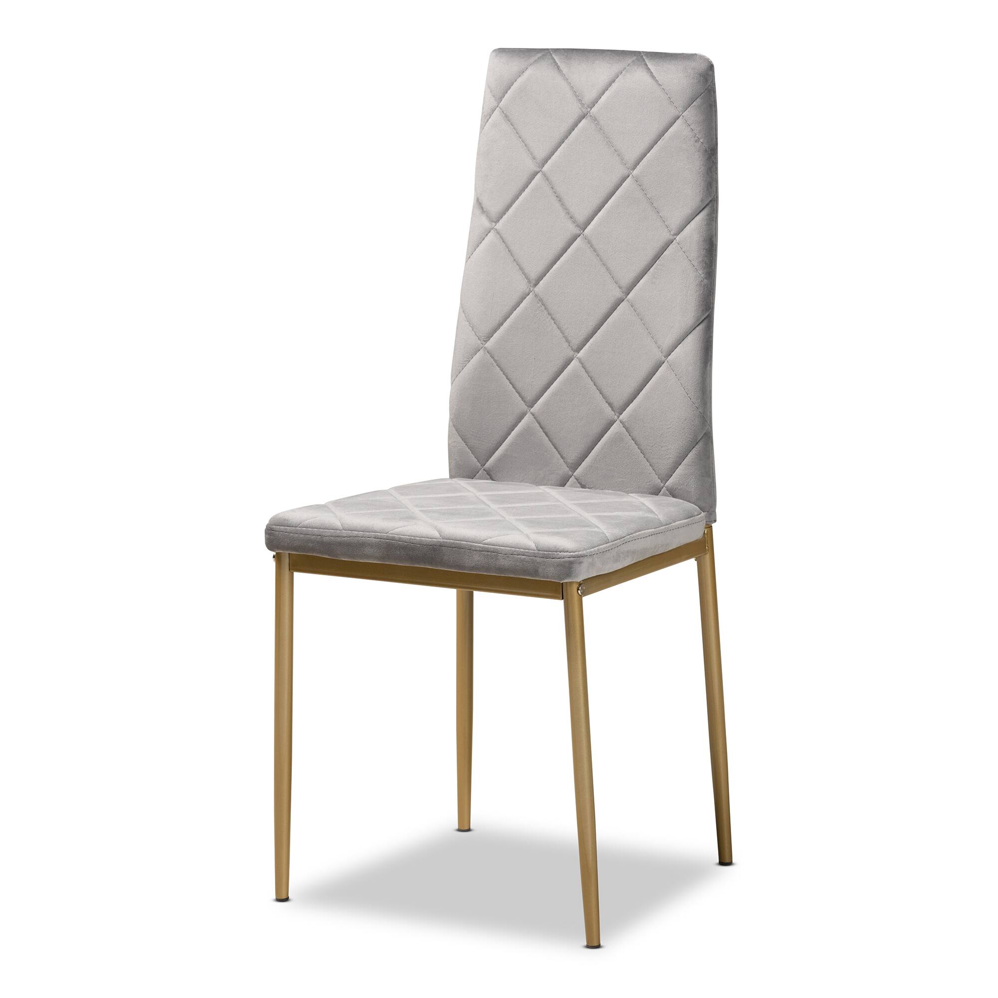 Angle. Baxton Studio - Blaise Modern Glam Velvet Fabric Upholstered and Gold Finished Metal 4-Piece Dining Chair Set - Grey/gold.